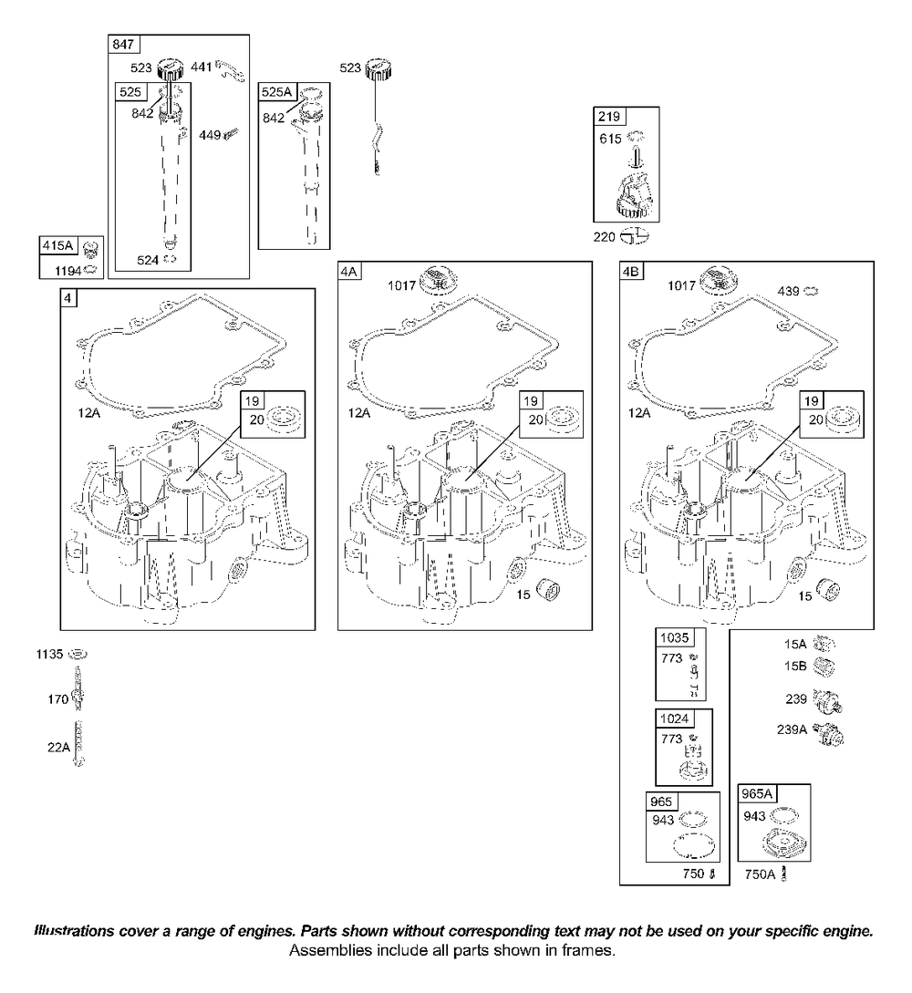 Sump Diagram and Parts List for 42D707-1834-XX  Briggs and Stratton Engine